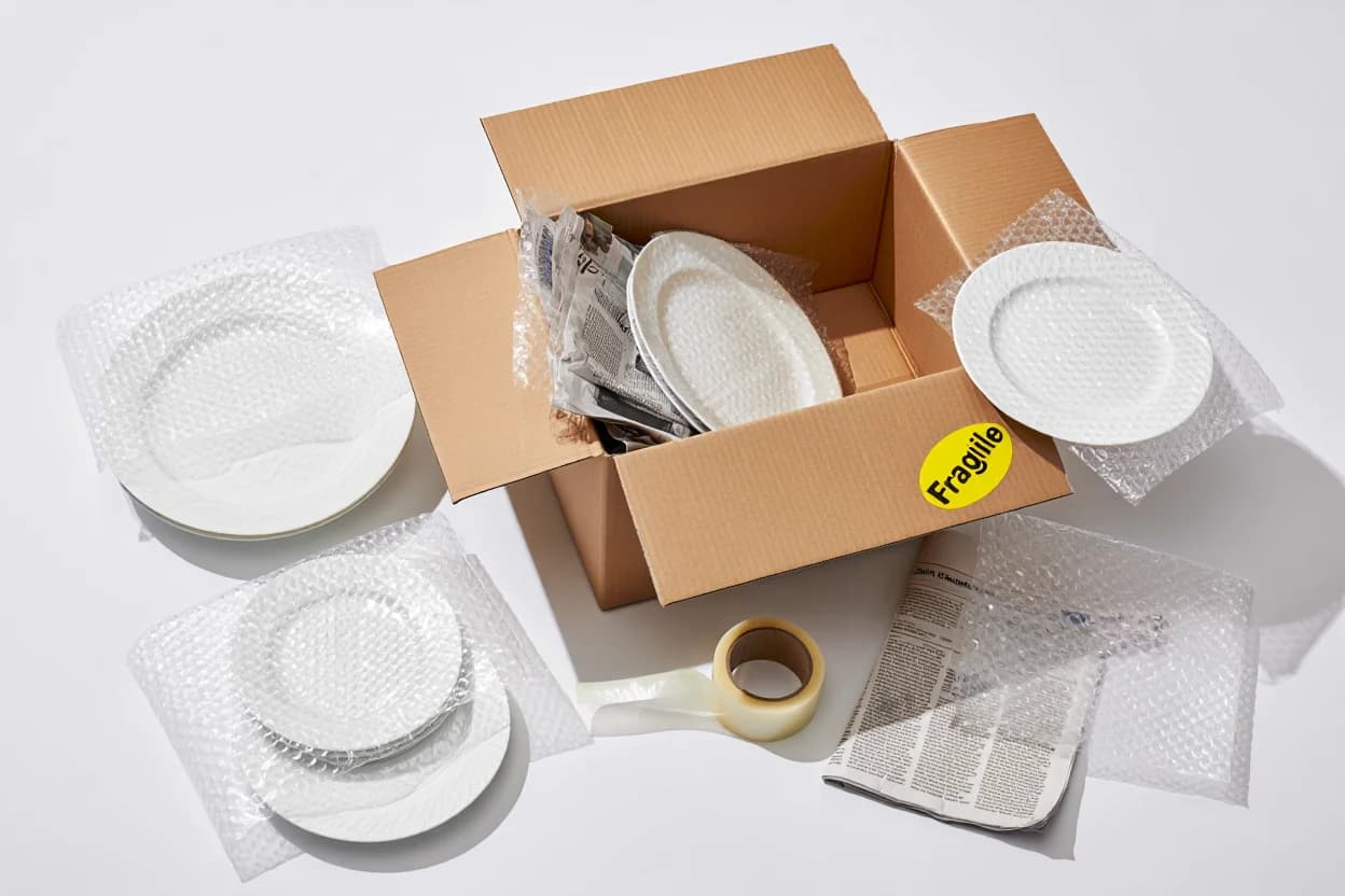 그릇 포장 방법 - 에어캡, 신문지, 박스, 완충재 사용법